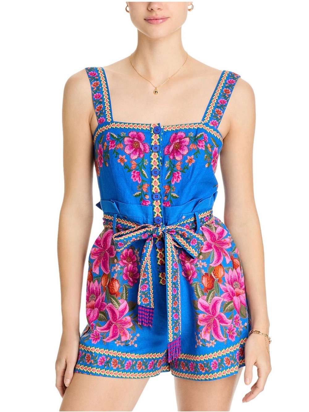 FARM Rio Summer Fruit Scarf Linen Romper, NWT 🇧🇷